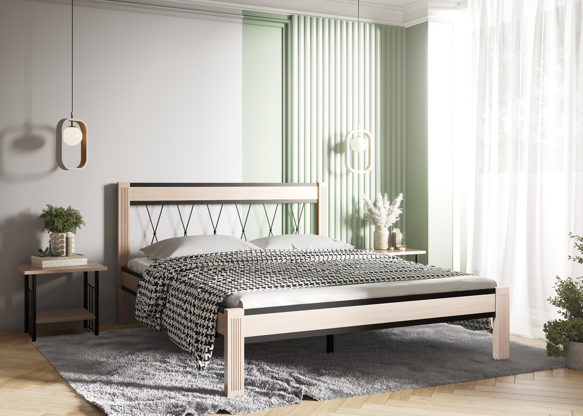 Кровать Кантри черный-натуральный ГЗМИ