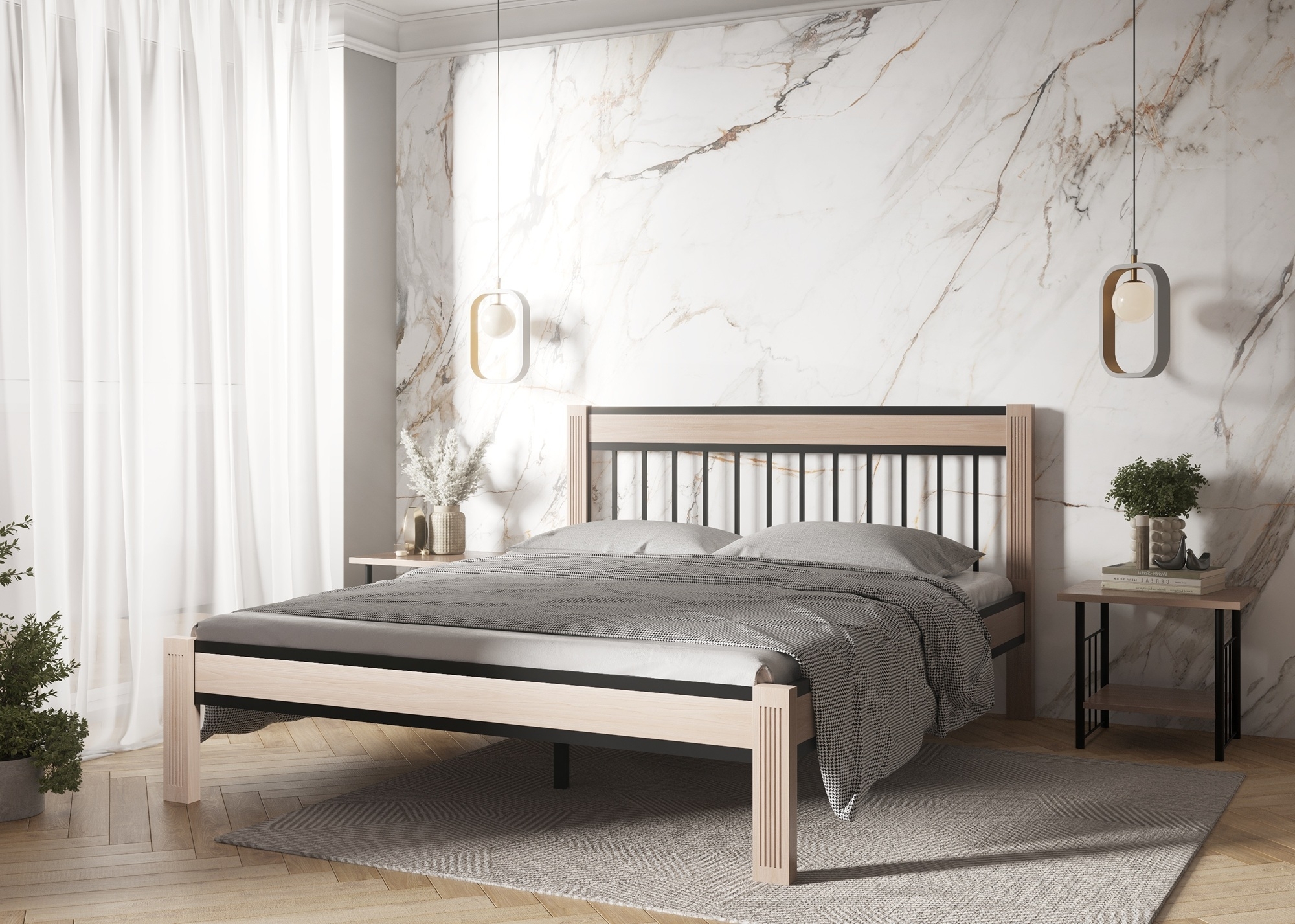 Кровать Агата черный-натуральный ГЗМИ